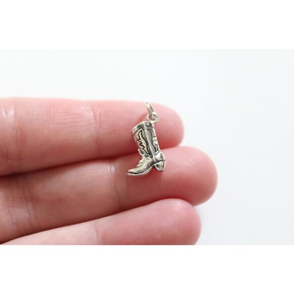 Sterling Silver Cowboy Boot Charm, Cowboy Boot Pendant - Picture 2 of 3